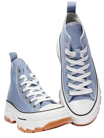 Nexsus Plus Ladies Women Chunky Sole Lace Up High Top Canvas Casual Trainers Sneakers Walking Gym Shoes Size UK3-9 (Blue, UK Footwear Size System, Adult, Women, Numeric, Medium, 5)