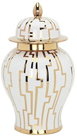 Boîte de céramique, boîte de gingembre Pot en céramique, pot de rangement en céramique vintage de style chinois - Vases pot de rangement à rayures dorées, pot en céramique avec couvercle, ornements de