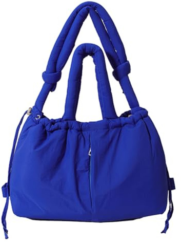 LYEAA Bolsa de mano acolchada para mujer con correa ajustable, bolsa cruzada grande de nailon, bolso hinchado para compras y viajes, azul marino, 14.17x13.39x0.79inch
