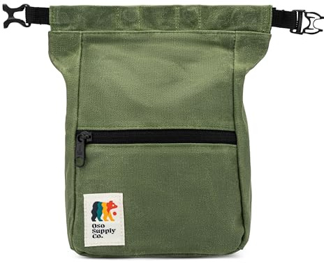 Oso Supply Co - Kulshan Bouldering Bucket, Large Size Chalk Bag for Rock Climbing, Chalk Pot with Magnetic Roll Down Closure, Brush Loop, Zippered Pockets for Climbers, Weightlifting (Olive Green)