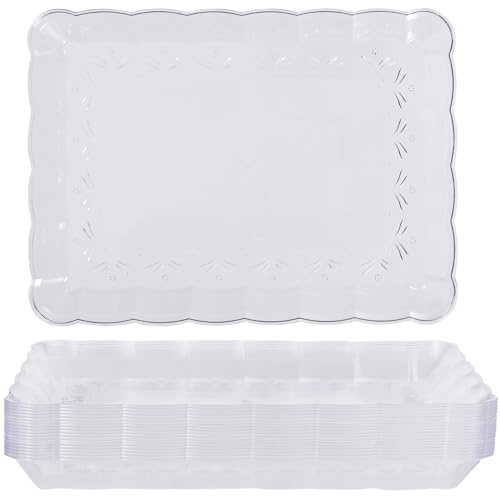 MATANA 18 Plateaux de Service Rectangulaires en Plastique Dur pour Apéritifs - Transparent, 32x24cm - Solide & Réutilisable - Buffet, Anniversaires, Mariages, Noël, Fêtes