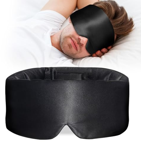 ATreebay 100% Mulberry Silk Sleep Mask, Large Eye Cover for Sleeping, Comfortable and Pressure-Free Sleeping Masks for Women Men, Completely Blackout (Black)