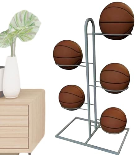 Generisk vertikal kullagerhylla, basketförvaringshylla | 5-stegs fotbollshållare | sportutrustning, basketarrangör-stativ, sportbollsorganisatör-ställ, basketställ för sovrum, garage, Vit, se