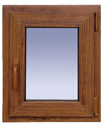 Ventanastock Ventana PVC Roble 500x600 Practicable Oscilobatiente Derecha 1 hoja con vidrio Carglass (Climalit Mate)