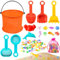 Kids Beach Toys Set, Sand Pit Toys Shovel Beach Set with Foldable Bucket Mesh Bag 90 Pcs Ocean Animal Molds - Outdoor Sand & Water Play for Boys Girls