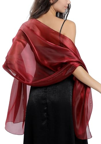 Ausing Women's Silk Neck Stole Satin Wedding Scarfs Ladies Chiffon Weddings Scarf Womens Silky Party Shawl for Women UK Tulle Bridal Shawls For Dresses Ladies' Mesh Bridesmaid Wraps Wine Red