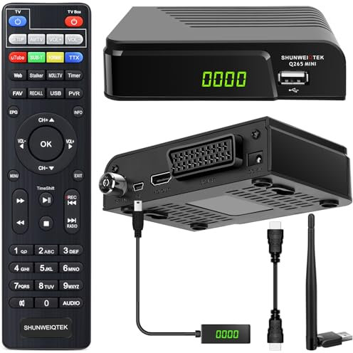 SHUNWEIQTEK Decoder Digitale Terrestre 2025 con USB WiFi e PVR Registra Programmi Preferiti, Mini Ricevitore DVB-T2 con Ordinamento LCN e FM Radio, Uscita Scart Hdmi e H265 HEVC HD 1080P Decodifica