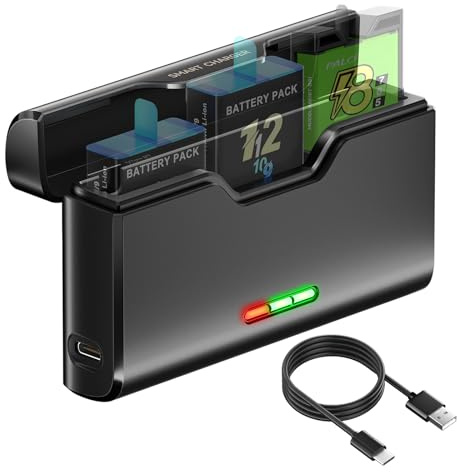 Palogreen Batteriladdare för Go-Pro Hero 12/11/10/9/8/7/6/5 - batteriladdare med batteritillbehör, 2 TF-kortminnen, snabbladdning, lämplig för låg temperatur