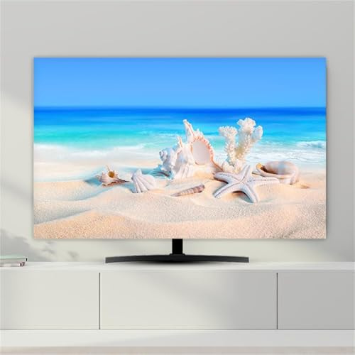 FANSU 3D Pattern TV Dust Cover, Elastic TV Screen Cover, Television All-Inclusive Protection, Computer Dust for 32” to 85” Television/PC Display Decoration (Beach,69-75inch)