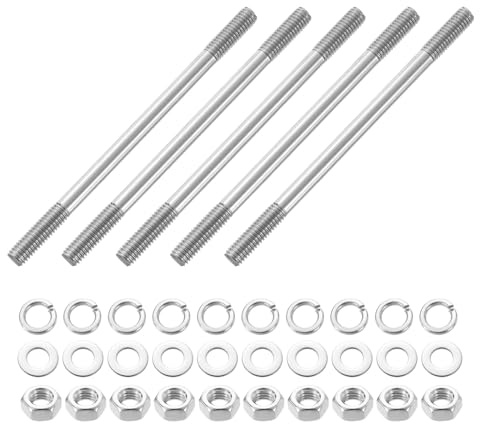 QUARKZMAN 5pz Perni Filettati Doppi, M6x100mm Acciaio Inossidabile 304 Barre Filettate Doppie con Dadi e Rondelle Piane & di Sicurezza Perno Filettato Doppio Bullone per Manutenzione