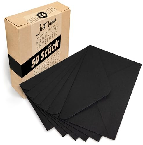 Japun - buste (50 pezzi) di carta, busta, senza finestra - DIN C6-162 x 114 mm - nero