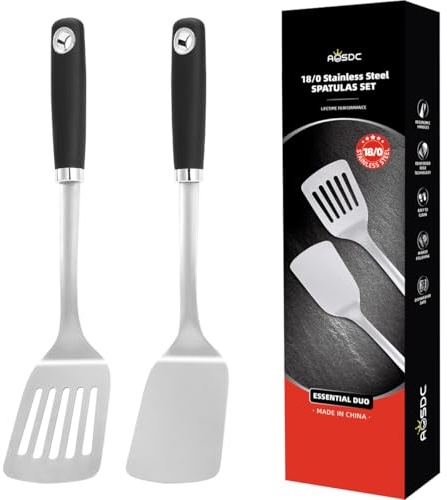 2 Pcs Stainless Steel Spatulas Set,14.9 Silver Slotted Turner, Solid Turner, Kitchen Cooking Utensils Set, High Heat Resistant, Grilling Frying Serving Food, Easy to Clean