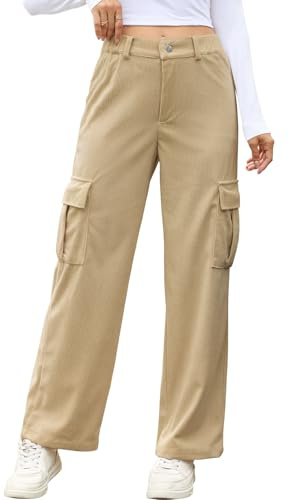 Wantonfy Pantaloni Donna Invernali Marlene Largo Vita Elastica Velluto a Coste Pantaloni Larghi retrò Pants da Donna con Tasche