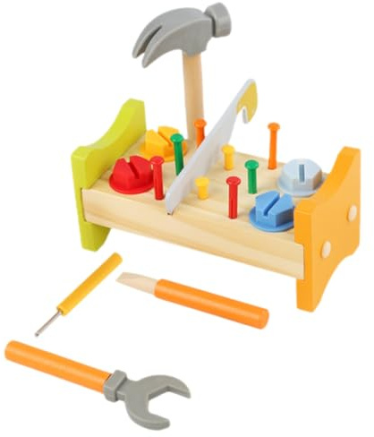 HEALSOPTHY Boîte à Outils Bois pour Tout-Petits avec Établi et Marteau Éducatif pour Motricité Fine Coordination Œil-Main Jeu de Construction Sécurisé pour Garçon Fille