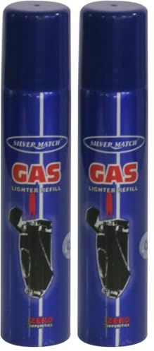 SILVER MATCH Recharge de Gaz 90 ML pour Briquet et Chalumeau de Cuisine, Gaz Butane Premium Pur, 5 Adaptateurs, Compatible Briquet Classique, Tempête, Chalumeau, Allume-Tout, 40673310 (Lot de 2)