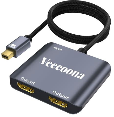 Mini DisplayPort to Dual HDMI Adapter | 4K60Hz, Thunderbolt 2 DP Male to HDMI Female Splitter Extended Display port splitter for Dual monitors, for MacBook Air/Pro, Mac mini, Surface Pro/Dock
