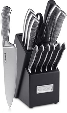 CUISINART Block Knife Set, 15pc Cutlery Knife Set with Steel Blades for Precise Cutting, Lightweight, Stainless Steel, Durable & Dishwasher Safe,C77SS-15P