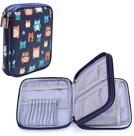 Teamoy Borsa per Gancio a Crochet, Borsa per Aghi e Accessori per Uncinetto (Senza Accessori Inclusi), Gufi