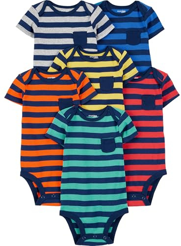 Simple Joys by Carter's Body de Manga Corta Bebé Niño, Pack de 6, Bloque de Color/Raya de Rugby, Prematuro