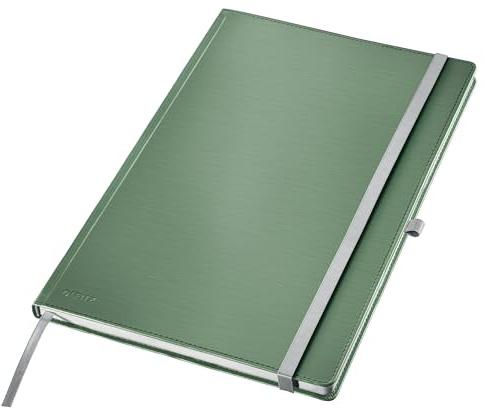 Leitz Style A4 Anteckningsbok linjerad, inbunden anteckningsbok 160 sidor, 80 ark, FSC-certifierat 100 g/m² papper, stängning och bokmärke, för kontor och hemmakontor, grön, 44751053