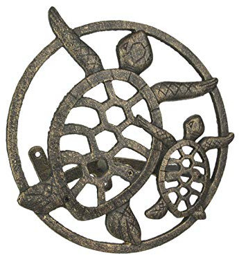 Zeckos Gartenschlauchhalter aus Gusseisen, Motiv: Meeresschildkröte, zur Wandmontage, bronzefarben