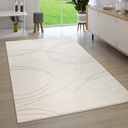 Paco Home Teppich Wohnzimmer Kurzflor 3D Optik Handgearbeiteter Konturenschnitt Modern Einfarbig, Grösse:160x230 cm, Farbe:Creme