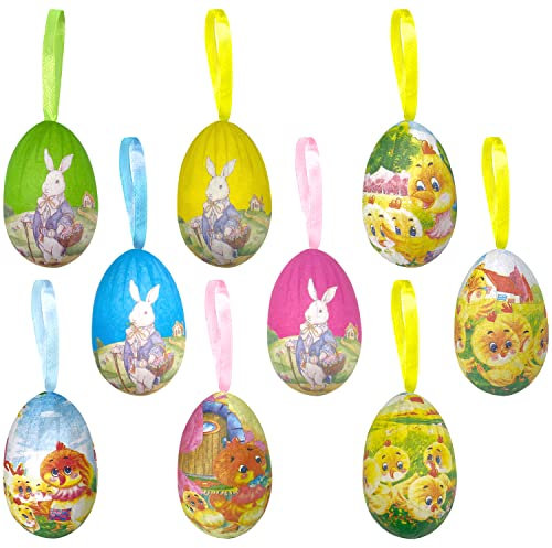 24 uova appese di Pasqua, in schiuma multicolore, decorazione per albero di Pasqua, uova dipinte, decorazioni fai da te con vari stili, disegni di pulcino coniglietto per decorazione pasquale