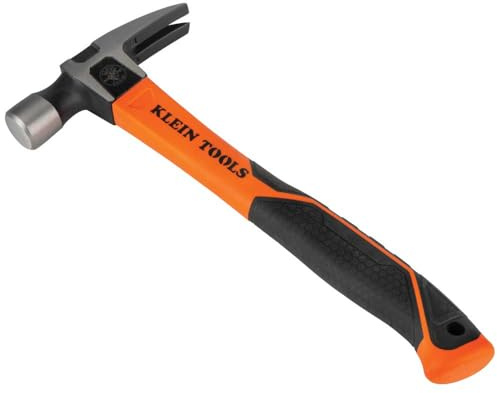 Klein Tools H80820 Straight-Claw Hammer, 20-Ounce, Fiberglass Non-Slip Shock Absorbing Grip Handle with Tether Hole, 13-Inch