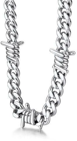 Barbed Wire Necklace 9mm 16 Inch Silver Chain Mens Choker Necklace Punk Gothic Cuban Link Barbwire Chain Stainless Steel Necklaces Jewelry