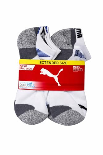 PUMA Calcetines deportivos invisibles para hombre, control de humedad, soporte de arco (8 pares) (talla regular de zapato: 6-12, blanco), Blanco