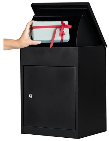 Medium Parcel Box Outdoor Parcel Delivery Box Parcel Drop Box Metal Post Box for Internet Deliveries,Wall Mountable Weatherproof Sturdy Mailbox Home Porch - Atahome Aspendos (Black)