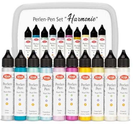 Perlen Pen Set 10 x 28 ml - Harmonie - 3D Perlen & Linien für Textilien, Taschen, T-Shirts, Deko - Einfache Anwendung, Waschfest, Farben für DIY-Projekte und Kreativität. Inklusive Aufbewahrungsbox