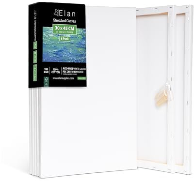 Elan Keilrahmen Leinwand 30x45 6er Set, 100% Baumwolle Leinwand zum Bemalen, Leinwände für Acrylfarben 280GSM, Leinwände, Keilrahmen 30x45