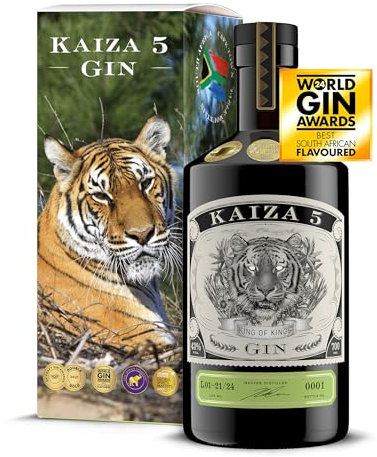 KAIZA 5 GIN - 0,7 l - 43% | Der ausgezeichnete Gin aus Südafrika/Kapstadt | Frisch, weich, exotisch mit schwarzer Johannisbeere und Grapefruit | Tigergin
