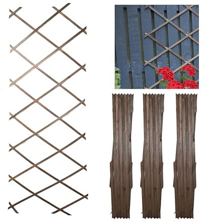 DIVCHI Wooden Trellis Expandable Garden Wall Trellis For Climbing Plants Decoration & Plants Partitioning (Pack Of 3) (180cm x 60cm) (Oak Wood)
