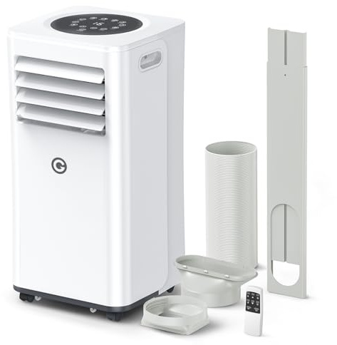 Aire Acondicionado Portátil 9000 BTU, 4 en 1: Refrigeración, Ventilador, Deshumidificador y Modo Sueño, Silencioso, con Mando, Temporizador 24h y Kit de Ventana, para Dormitorio, Oficina, Garaje, 25㎡