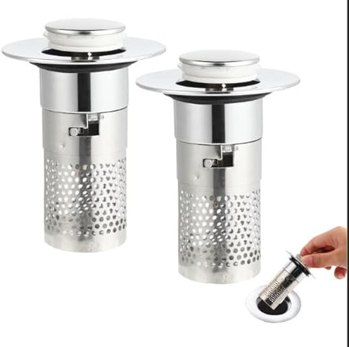 WQDD STANPET 2 Stück Abflussstopfen mit Sieb –Waschbeckenstöpsel mit Sieb aus Edelstahl, passend für 34–40 mm Ablauföffnung in Waschbecken, Bad & Küche