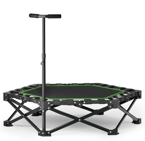 East Mount 42 Folding Fitness Trampoline for Adults, Foldable Mini Trampoline with Handle, Exercise Rebounder, Small Trampoline for Adults, Max Load 440lbs, for Indoor Garden Workout’