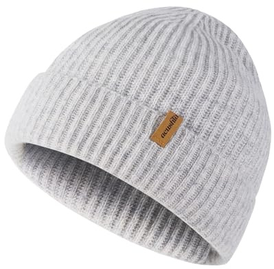 ACUSHLA Gorro de lana merino 100 % para hombre y mujer, gorro de invierno de punto, unisex, para clima frío, Blanco Gris, XL/XXL