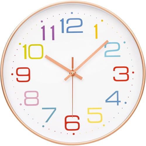 ACCSHINE Orologio da parete bambini silenzioso vintage 30 cm con al quarzo a batteria facile da leggere camere casa cucina camera da letto ufficio scuola (Oro rosa, 30cm)
