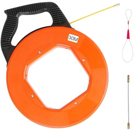 Kabeleinziehhilfe Glasfaser Einziehhilfe für Kabel, Einziehfeder Fiberglas Einziehspirale, 4mm Zugdraht für Leerrohre, Glasfaser-Einzugsspule, Einzugsspule, Einziehhilfe, Kunststoffgehäuse (30M)