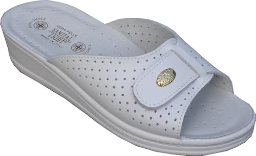 Sanital Light 1374 - Regleta de piel, ligera y cómoda, plantilla acolchada antigolpes, empeine perforado transpirable, artesanía italiana. Se recomienda comprar una talla más grande.