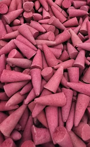 MT Majami Conos de incienso, aroma a manzana y canela, rojo, 50 unidades, 20 minutos de combustión, hechos a mano, forma de cono para un ambiente agradable en la habitación