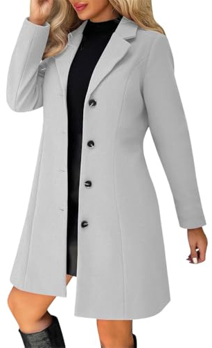 shownicer Cappotto Donna Invernale Elegante Cappotti Lungo Trench Cappotto con Bottoni Curvy Cappotti Autunno Inverno A Grigio Chiaro M