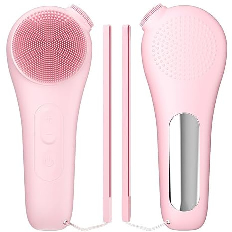 spazzola elettrica per la pulizia del viso in silicone,5 livelli di vibrazione lymphatic face brush,Impermeabile Spazzola per la pulizia con funzione riscaldante Spazzola morbida in silicone (rosa)