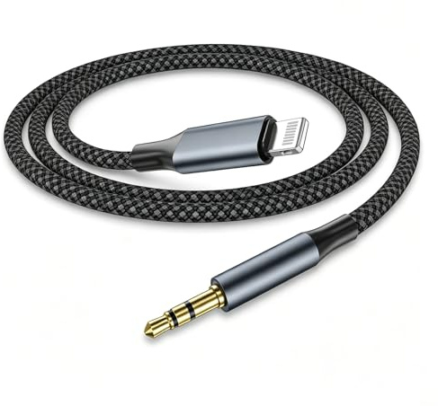 Cable Auxiliar Coche iPhone 1M,Cable Audio HiFi Adaptador Lightning a Jack 3,5mm Trenzado de Nailon, Auriculares Jack 3.5 cable para iPhone 14 13 12 11 X 8 7 6 5 SE,iPad Pro/Mini,Autorradio/Altavoces