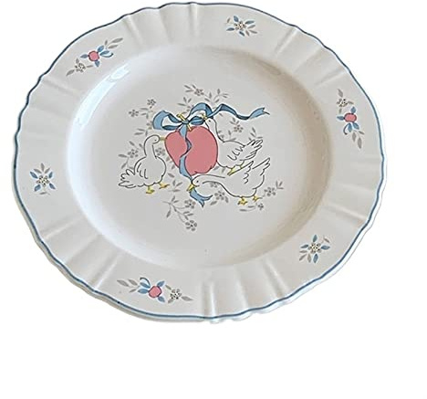 Middagstallrikar Vintage mattallrik Blåkantad keramiktallrik Frukosttallrik Frukttallrik Desserttallrik Hemmamiddagstallrik Cirkulär platt tallrik Djup
