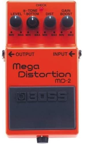 Pédale Mega Distortion MD-2 BOSS, des distorsions ultra basses extrêmes pour le Metal et le Hard Rock modernes