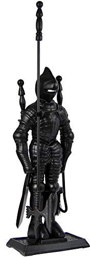 4-Teiliges Ritter-Kaminbesteck aus Gusseisen, Schürhaken, Bürste, Feuerzange, Ständer von Fire Vida