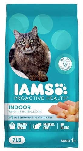 IAMS Proactive Health Dry Cat Food, Indoor Weight and Hairball Care Cat Food Dry Recipe, with Real Chicken in Every Bite, 7 lb. Bag